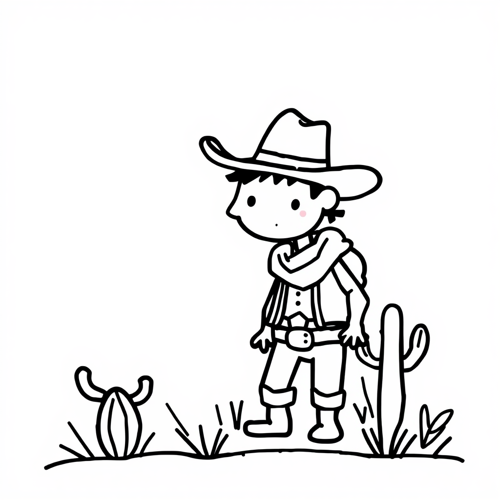 Cowboy on a prairie with cactus