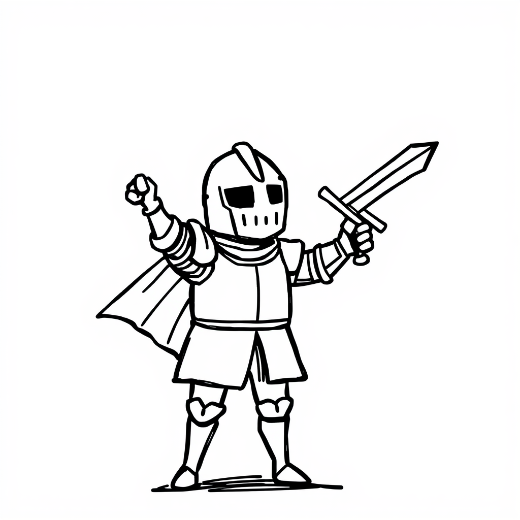 Knight lifting sword triumphantly