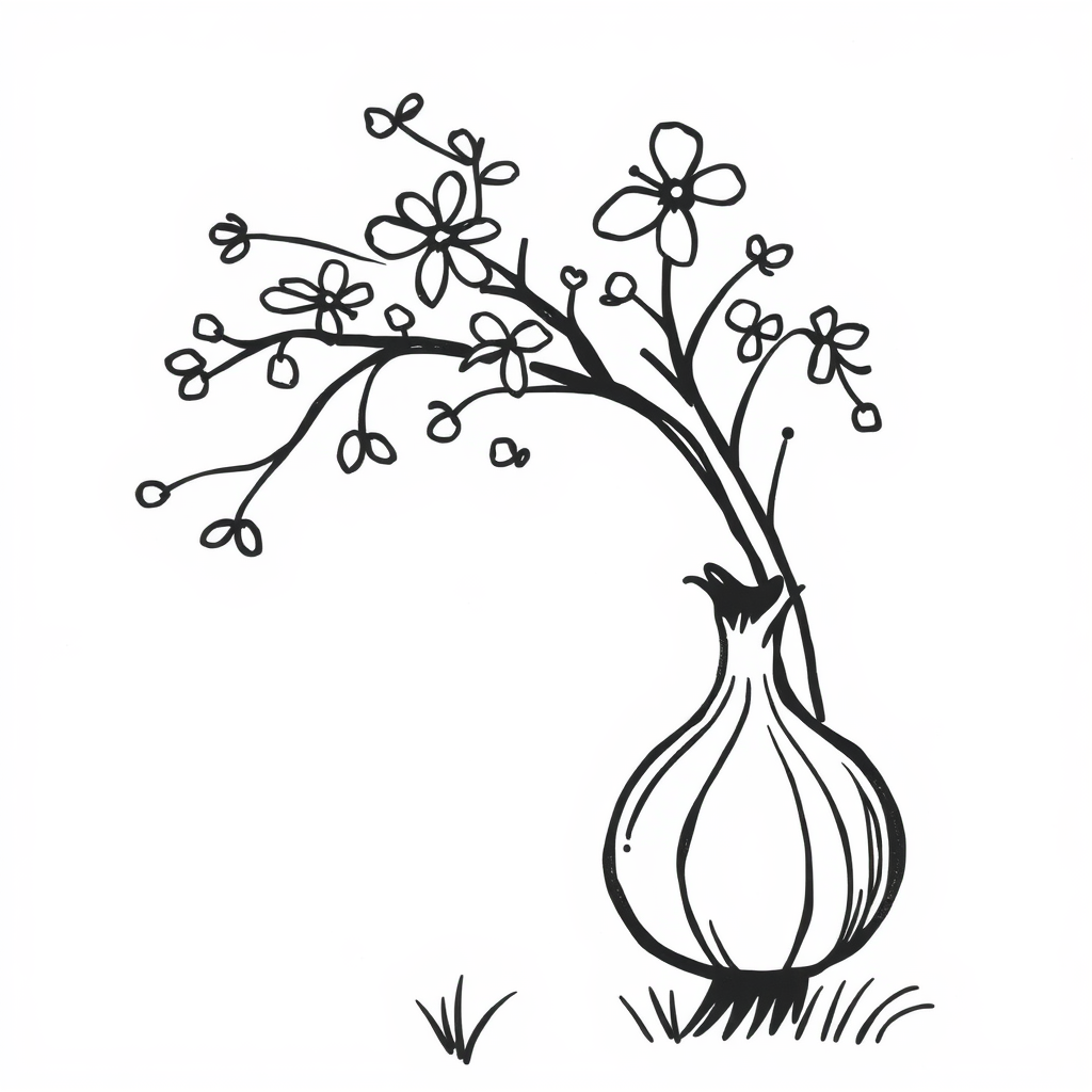 Onion under blooming spring tree