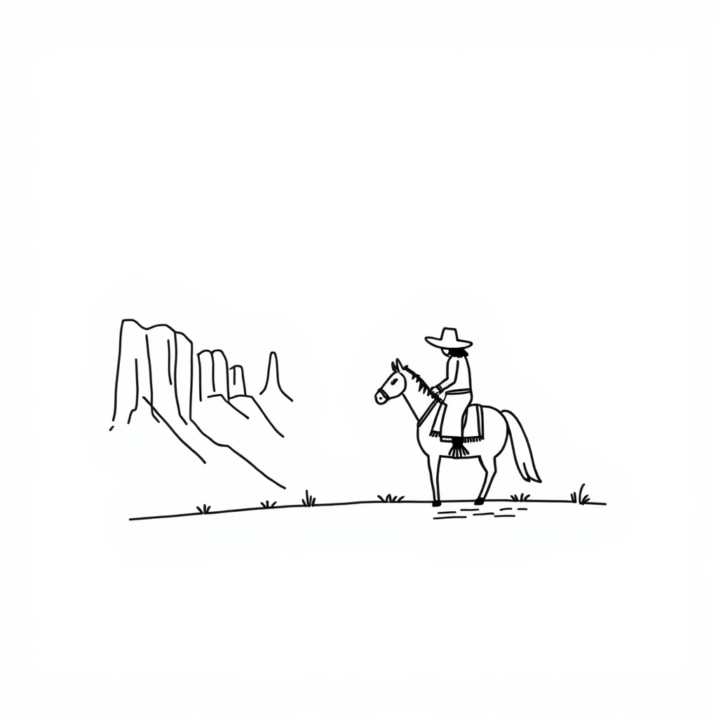 Cowboy on horseback near canyon