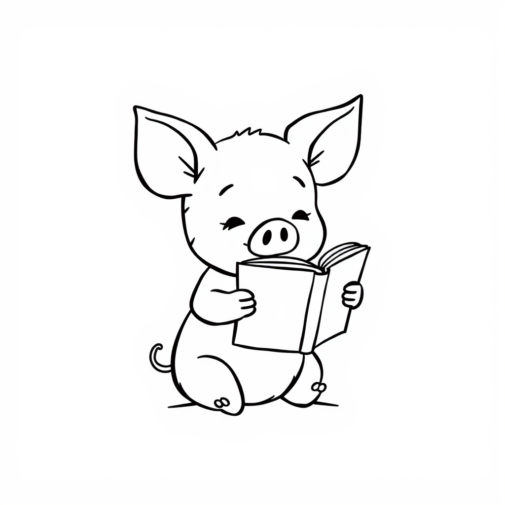 Piglet reading a book