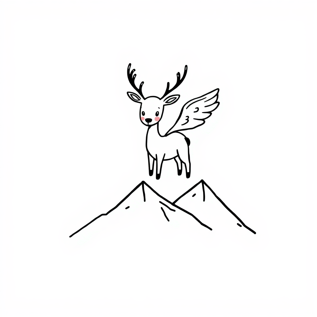 Deer with wings soaring above mountains