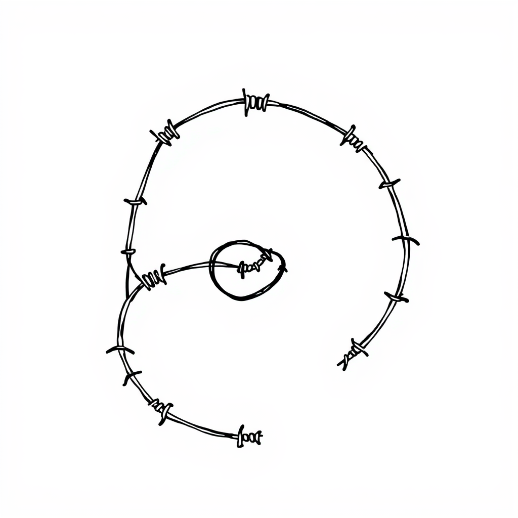 Barbed wire curling into a spiral