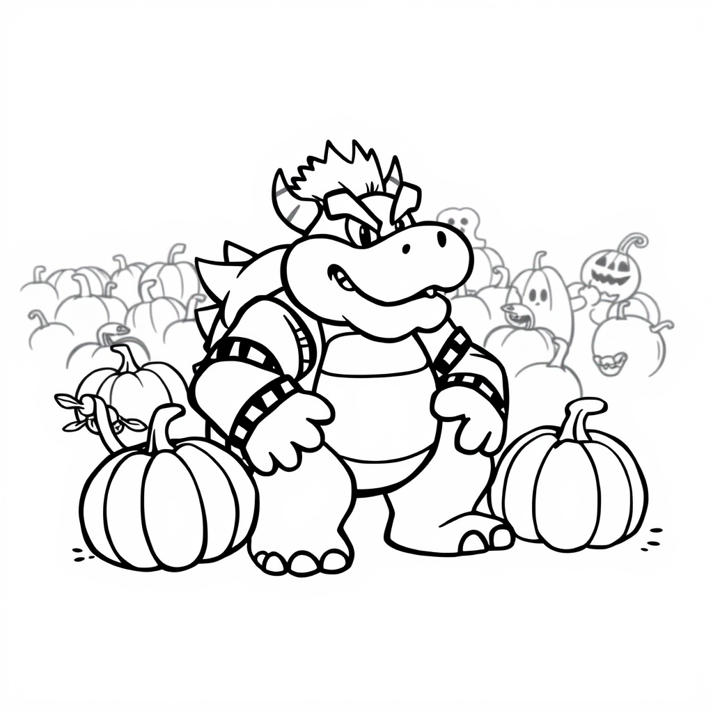 Bowser at a Halloween pumpkin patch