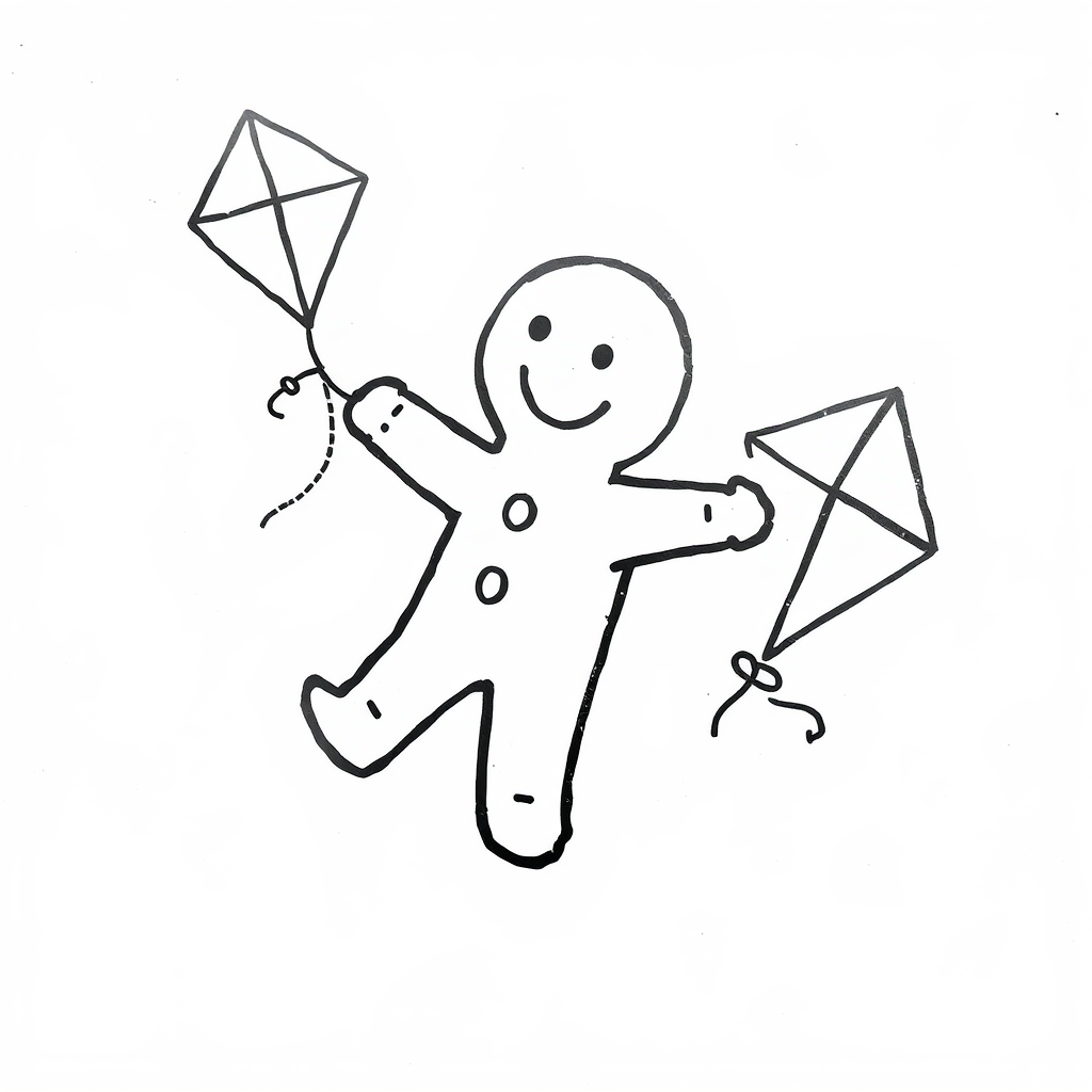 Gingerbread Man flying a kite