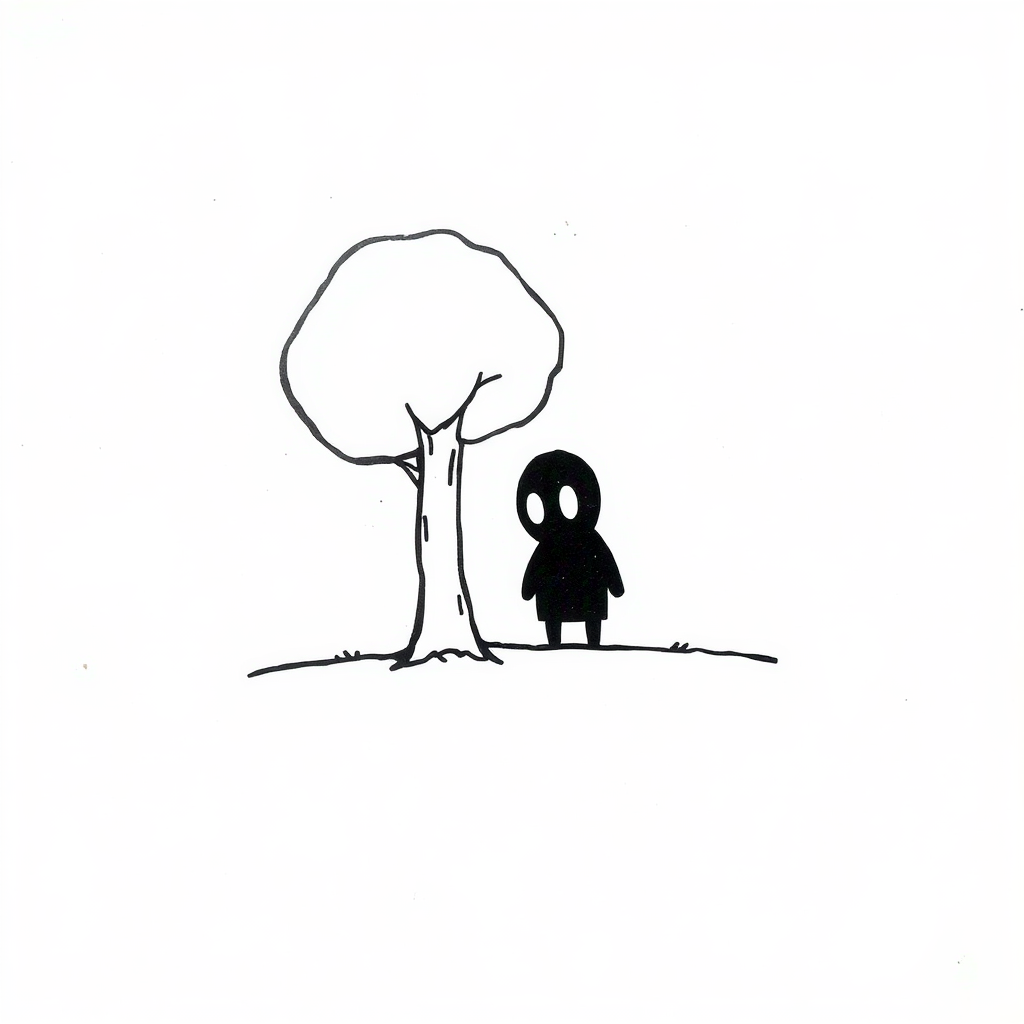 Shadow figure lurking behind a tree