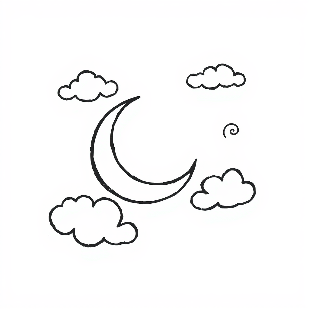 Crescent moon amidst swirling clouds