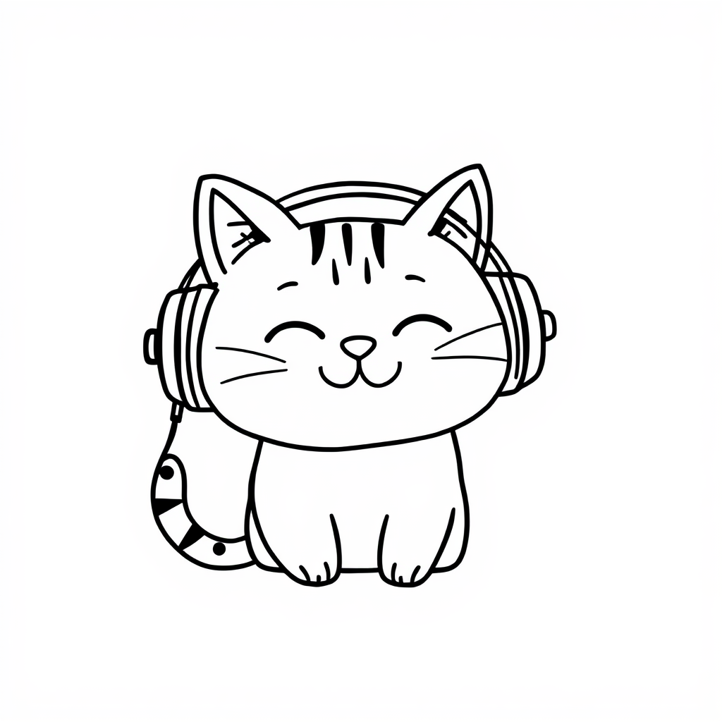 Smiling cat wearing big headphones