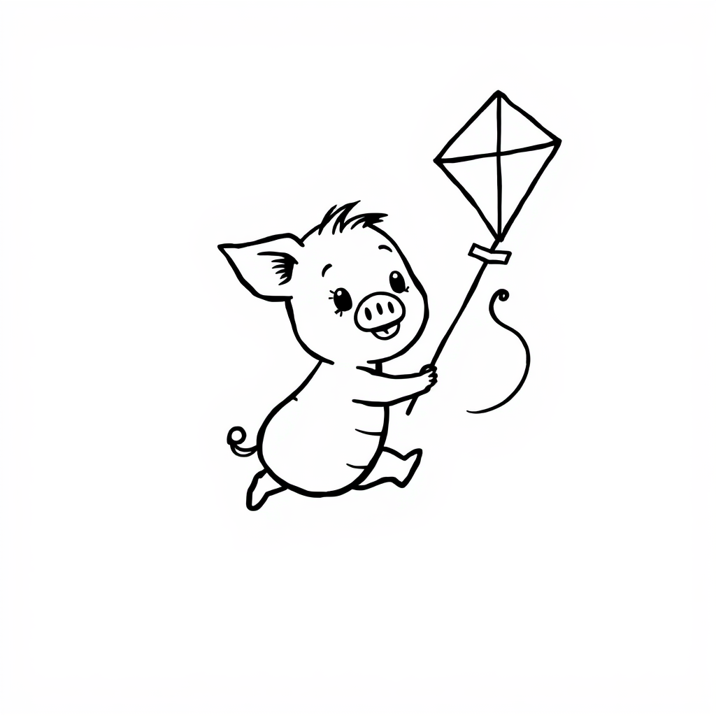 Piglet flying a kite