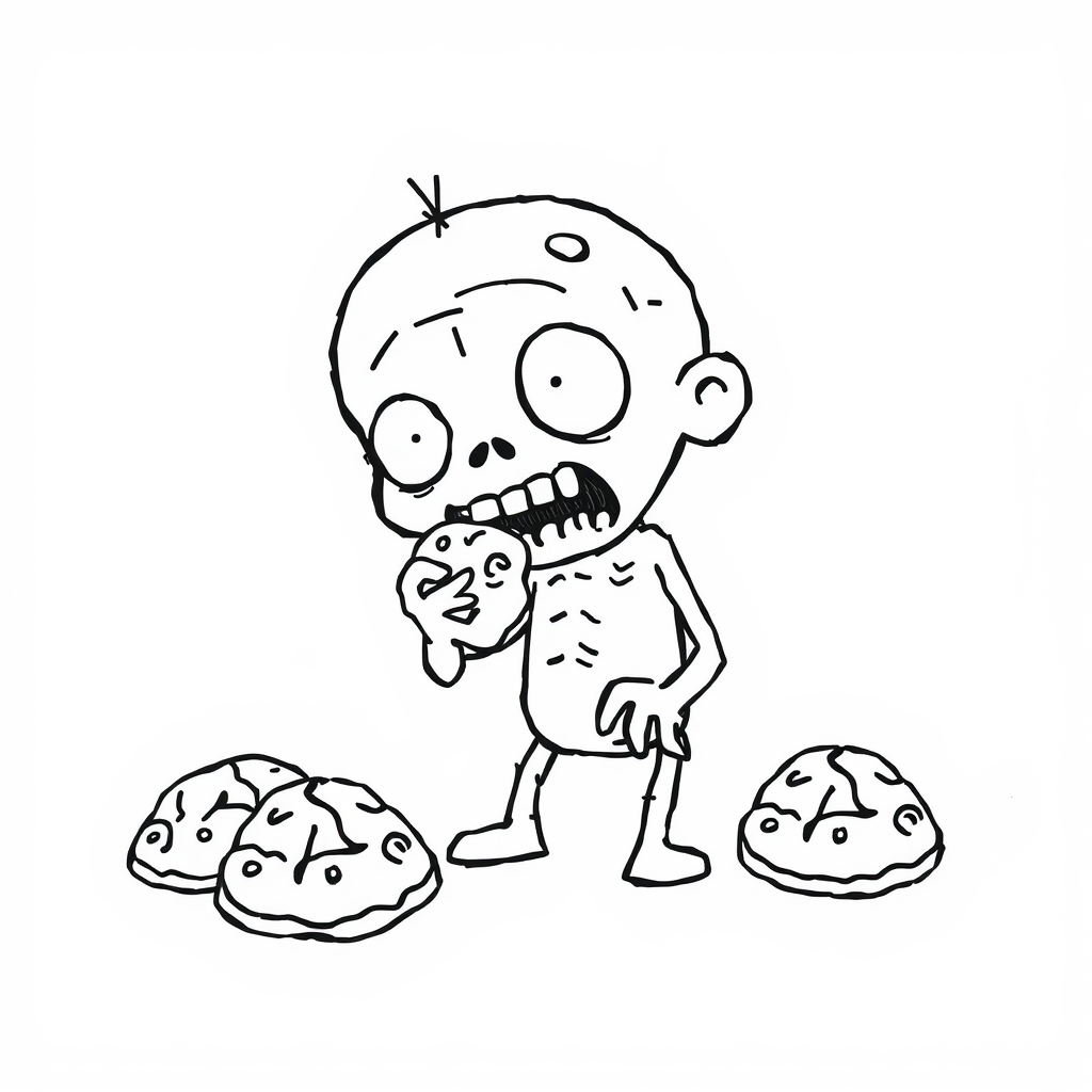 Zombie munching on brain-shaped cookies