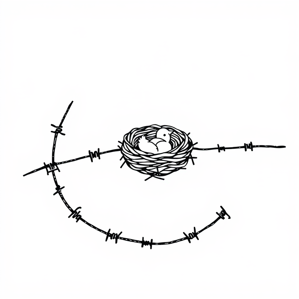 Barbed wire entangling a bird's nest