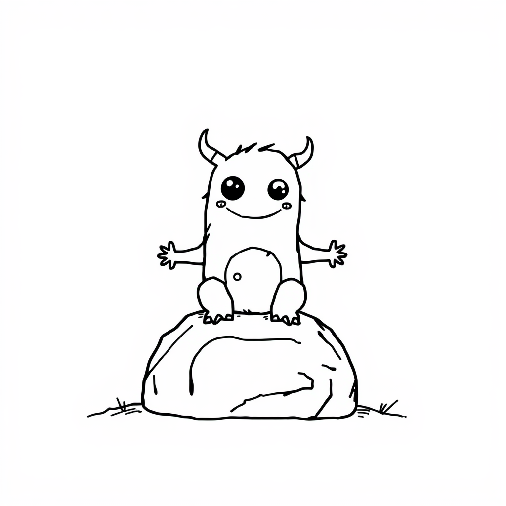 Cute Monster sitting on a rock