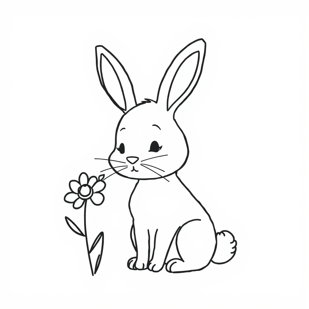 Bunny sniffing a flower