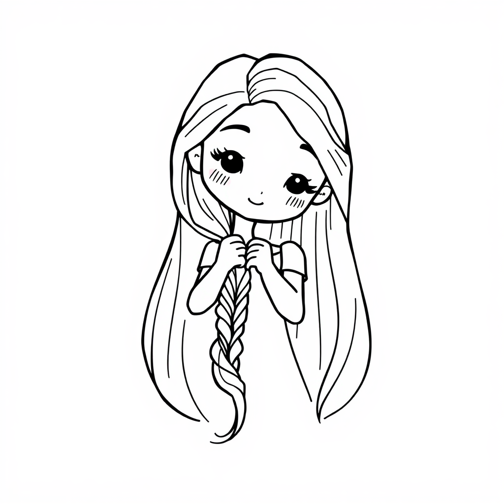 Rapunzel braiding her long hair