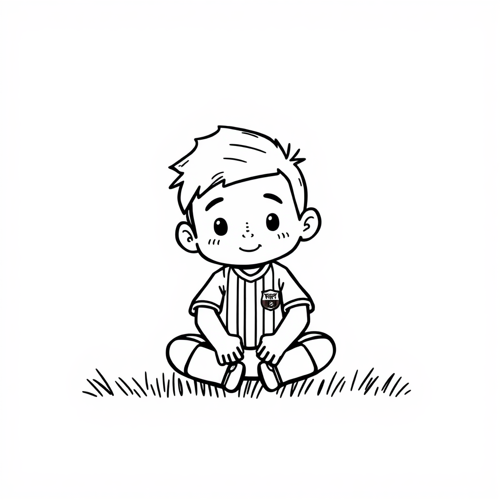 Messi sitting cross-legged on the grass