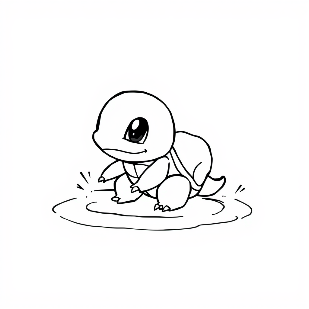 Squirtle splashing in a puddle