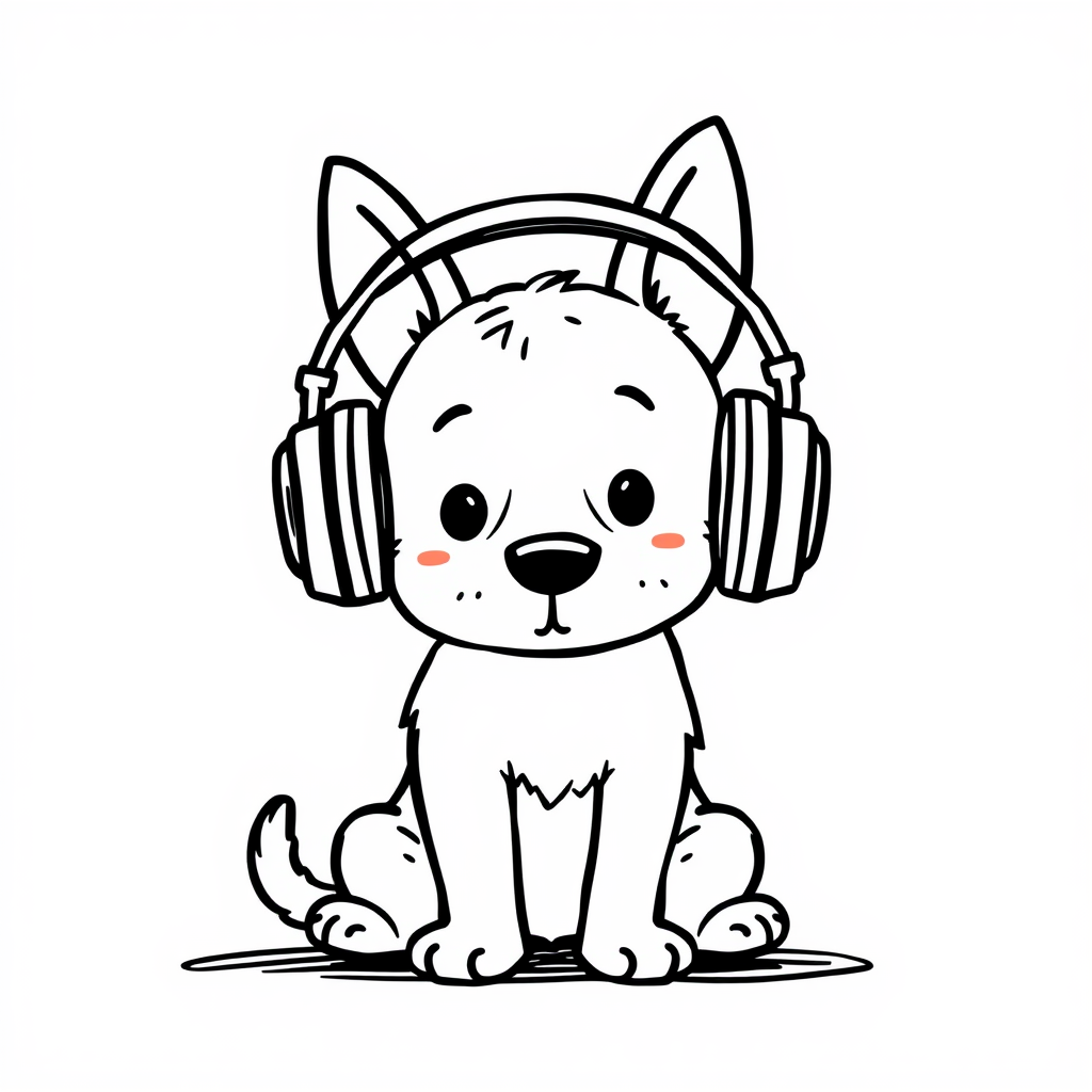 Dog with headphones listening music