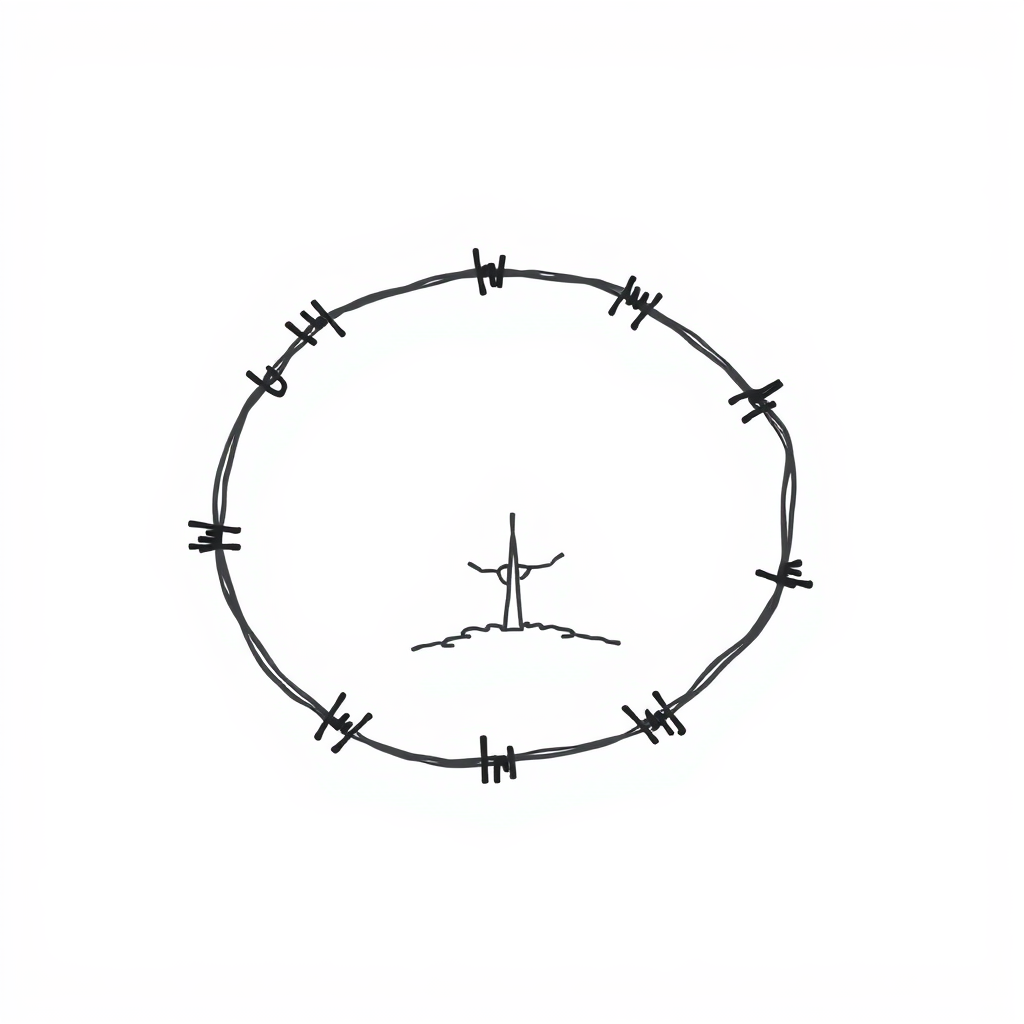 Barbed wire encircling a small tree