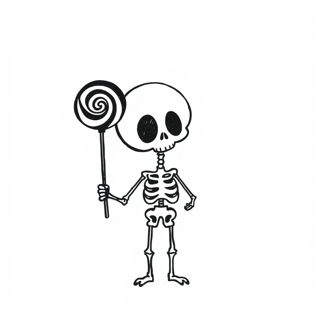 Skeleton holding a lollipop