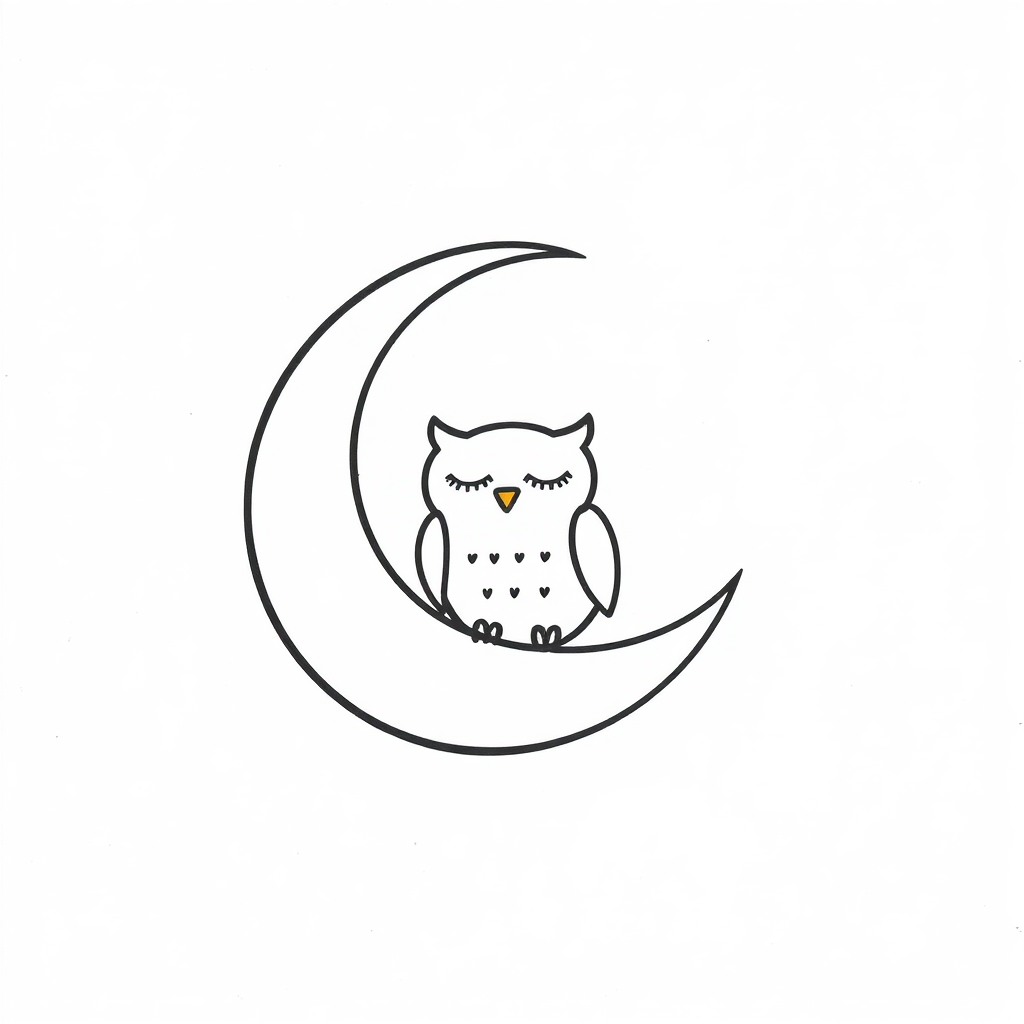 Crescent moon with sleeping owl