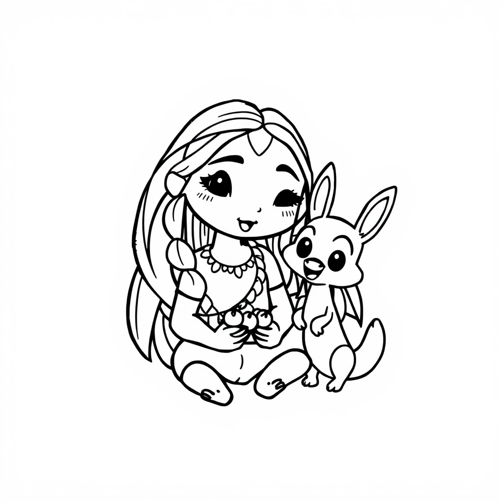 Pocahontas with Meeko eating berries