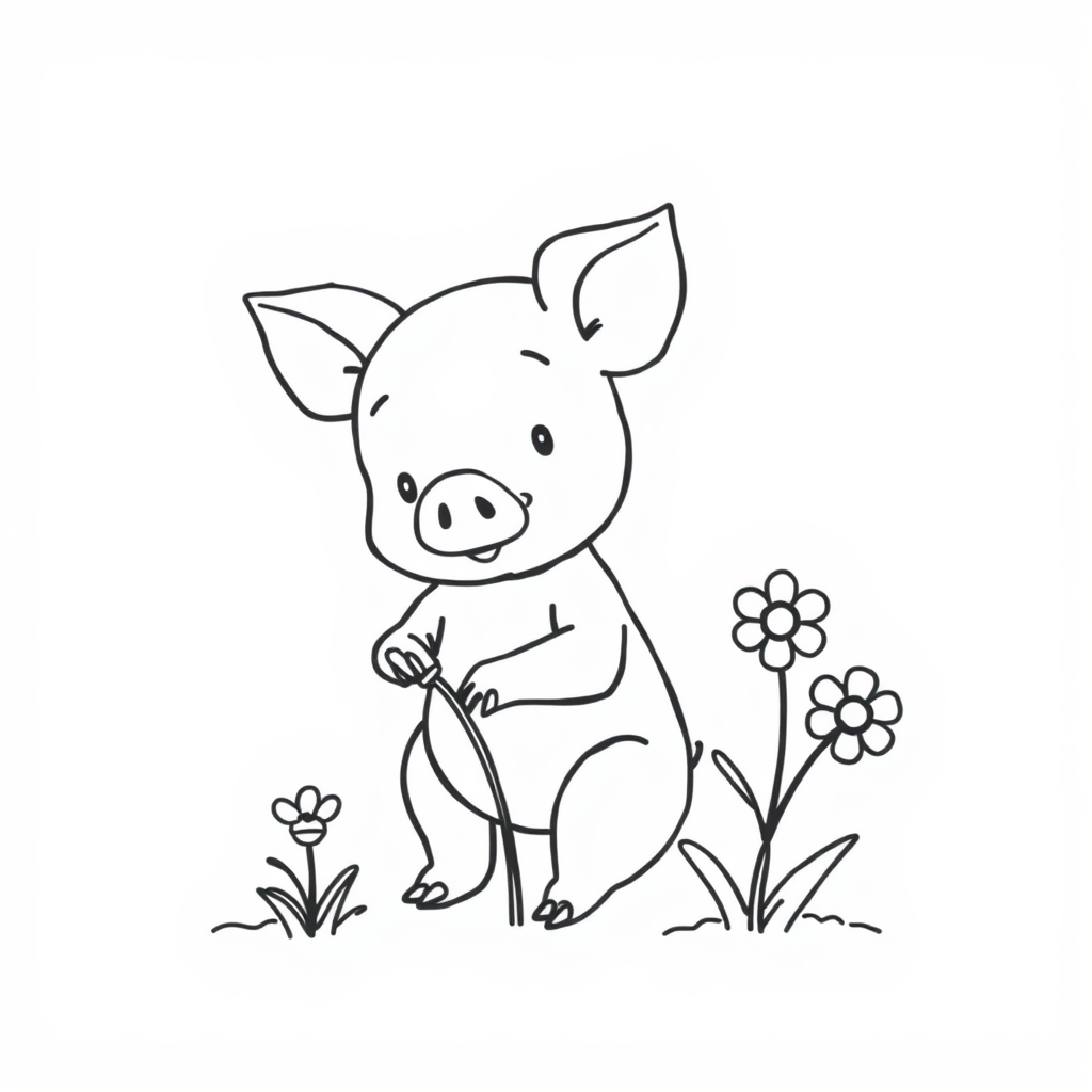 Piglet planting flowers