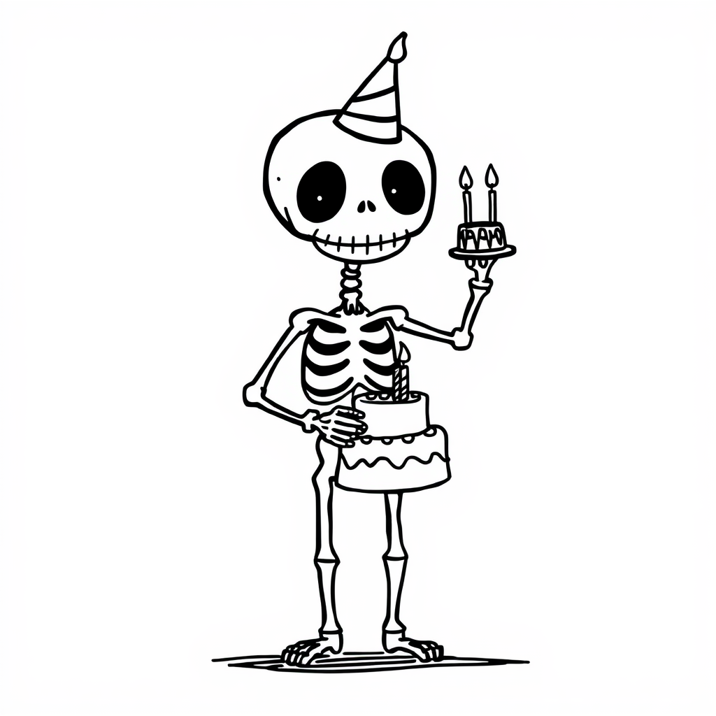 Skeleton with birthday cake