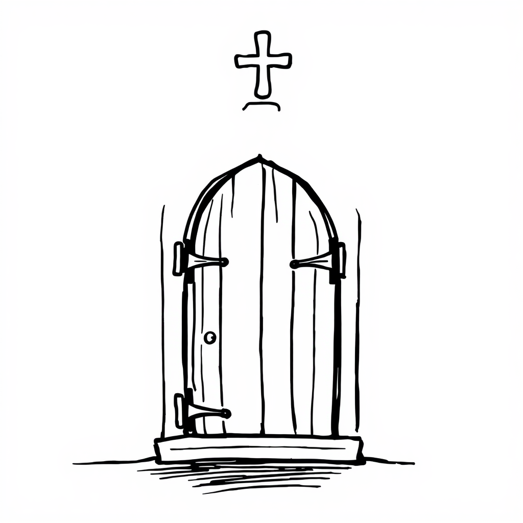 Church door with iron hinges.