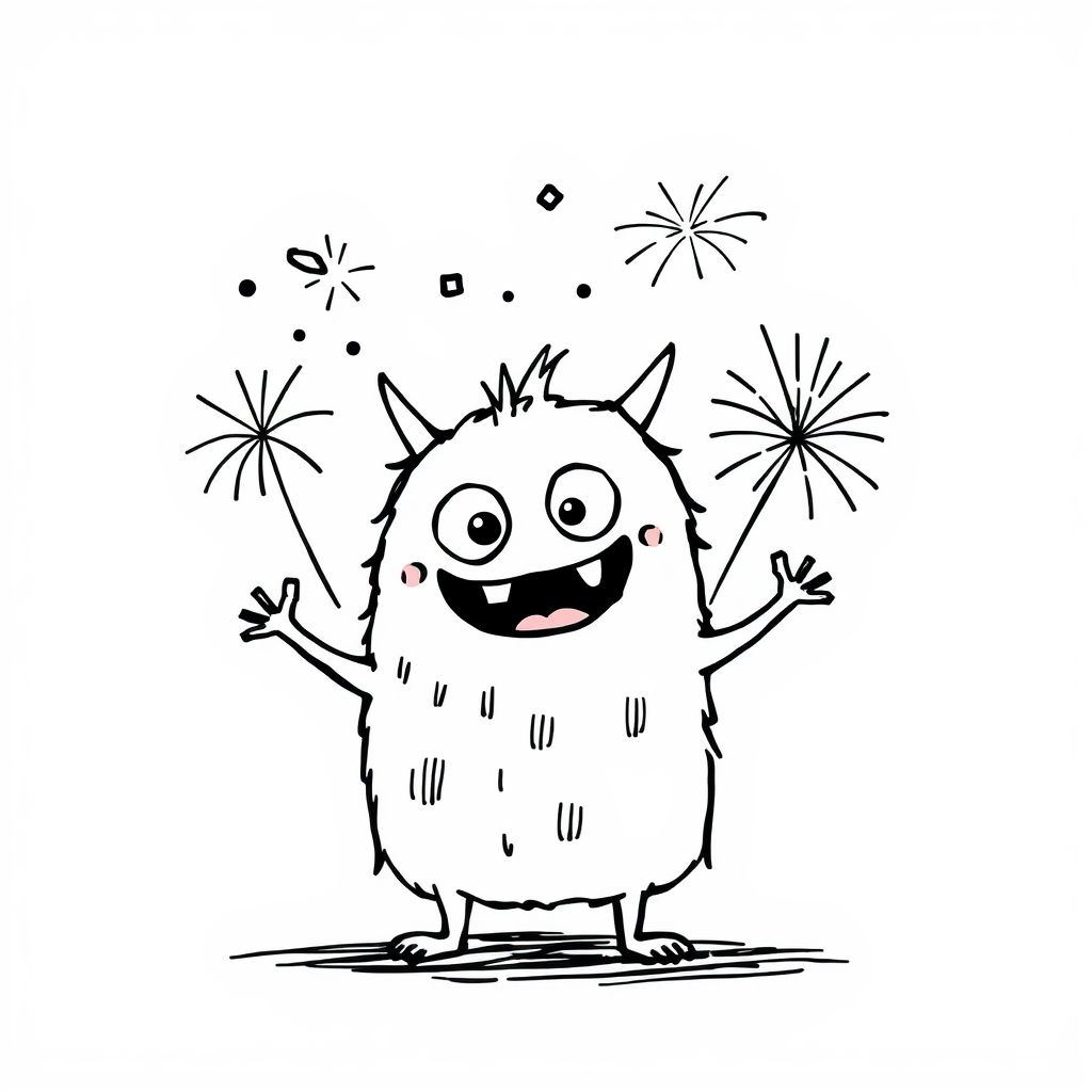 Cute Monster with fireworks.