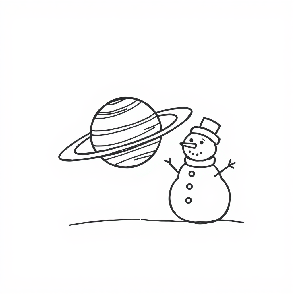 Saturn beside a snowman