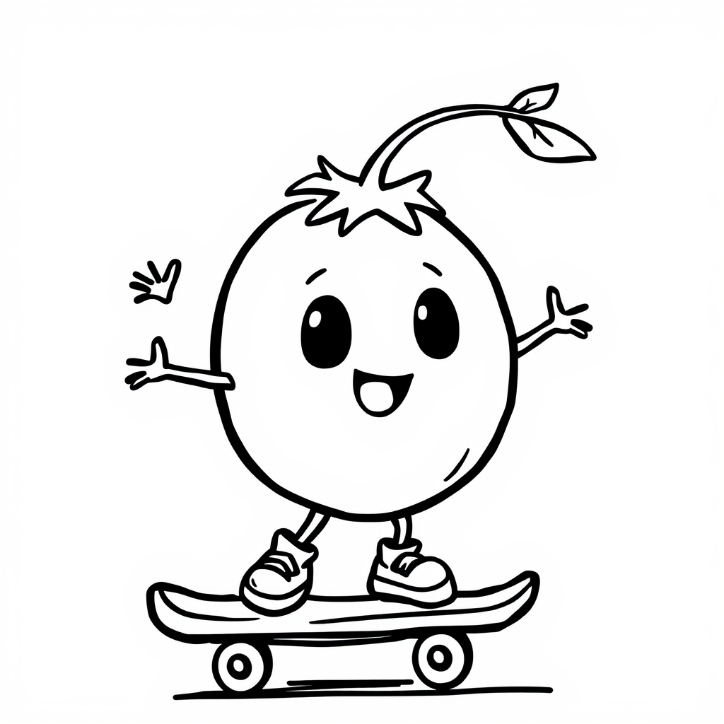 Tomato riding a skateboard.