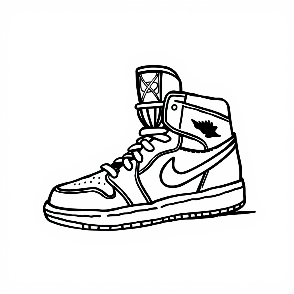 Air Jordan Shoe with basketball hoop.