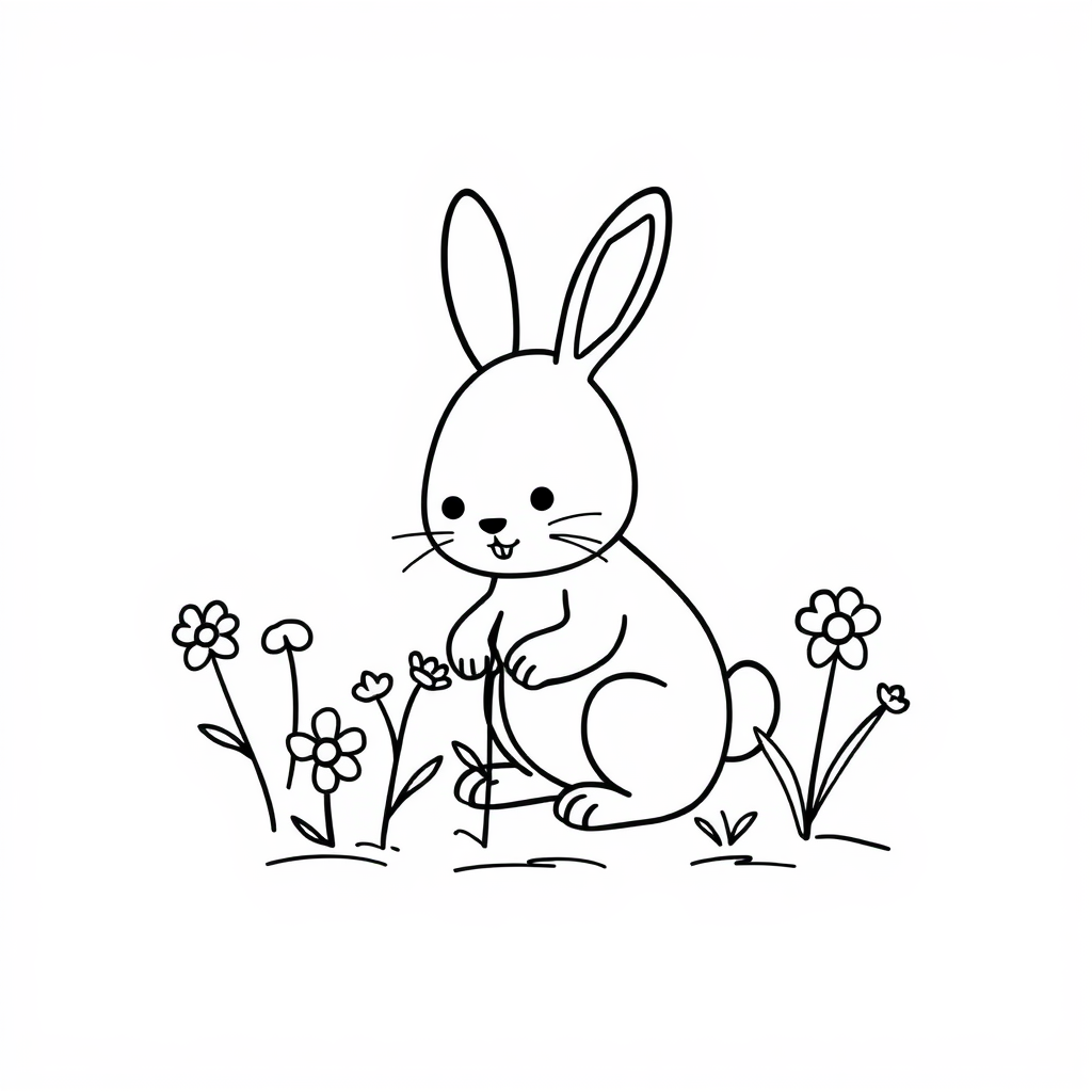 Bunny planting flowers.