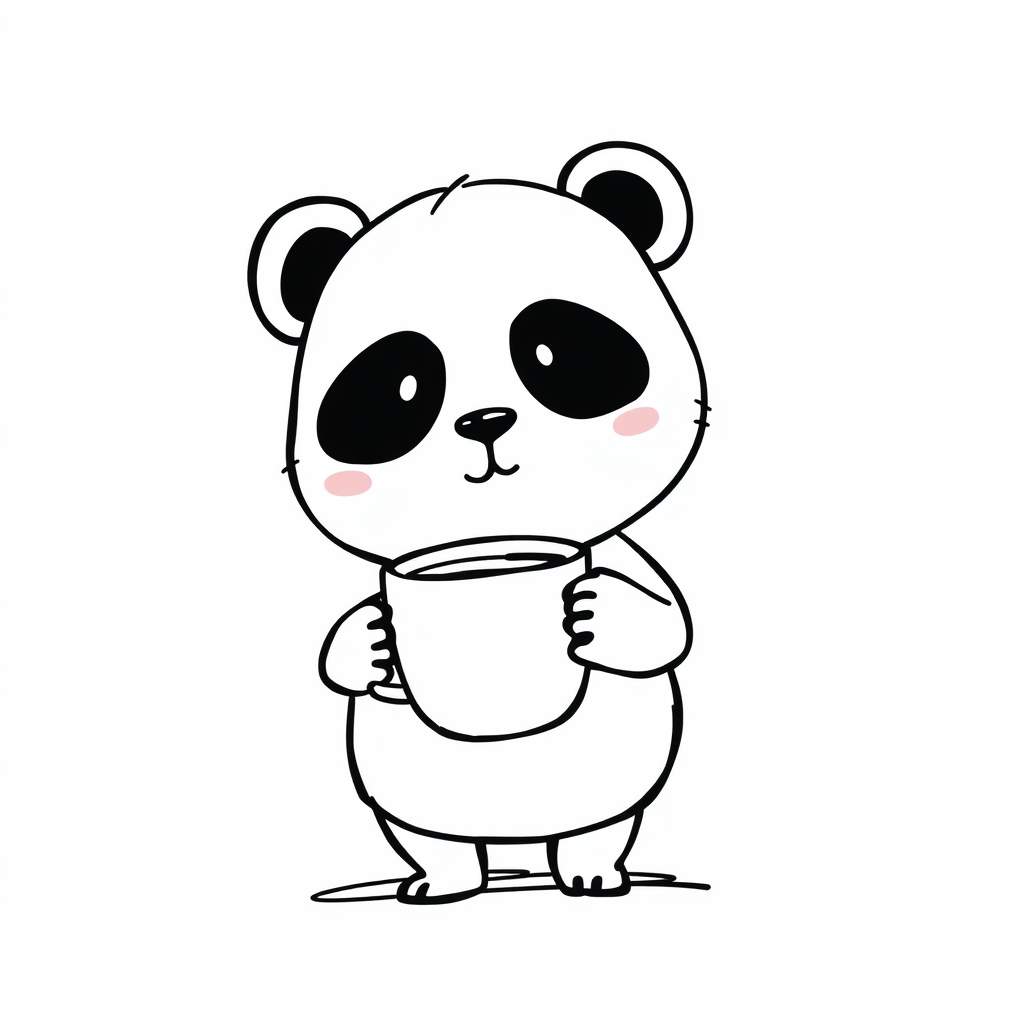 Panda holding a tea cup.