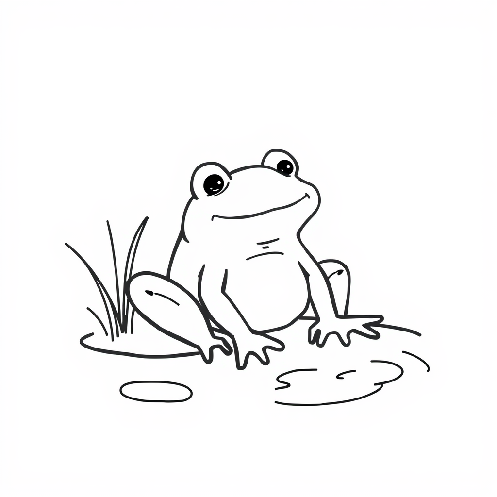 Content frog relaxing by a pond.