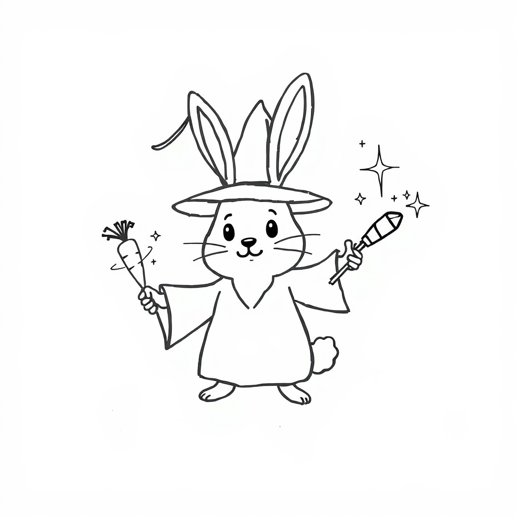 Bunny wizard casting sparkly carrot spells