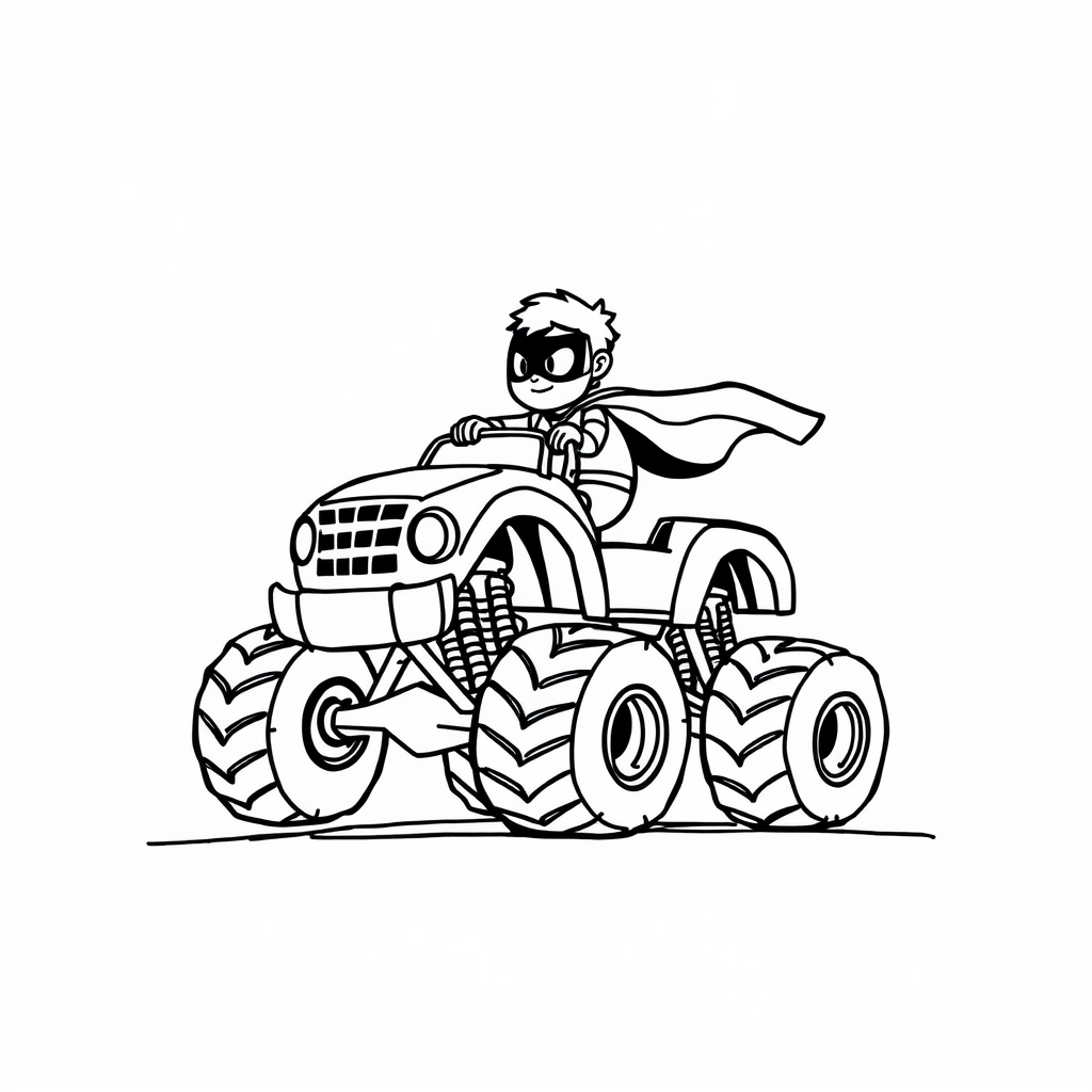 Superhero driving a monster truck