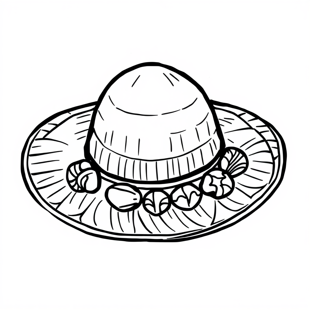 Straw hat with seashells