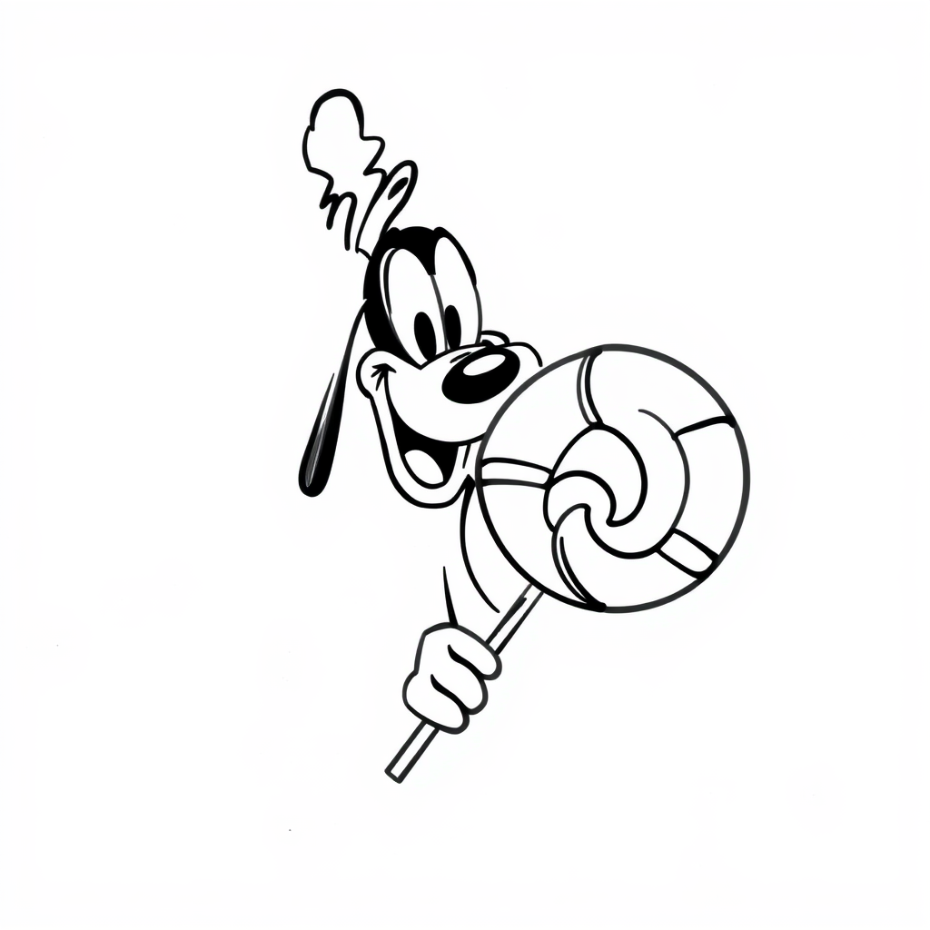 Goofy holding a giant lollipop