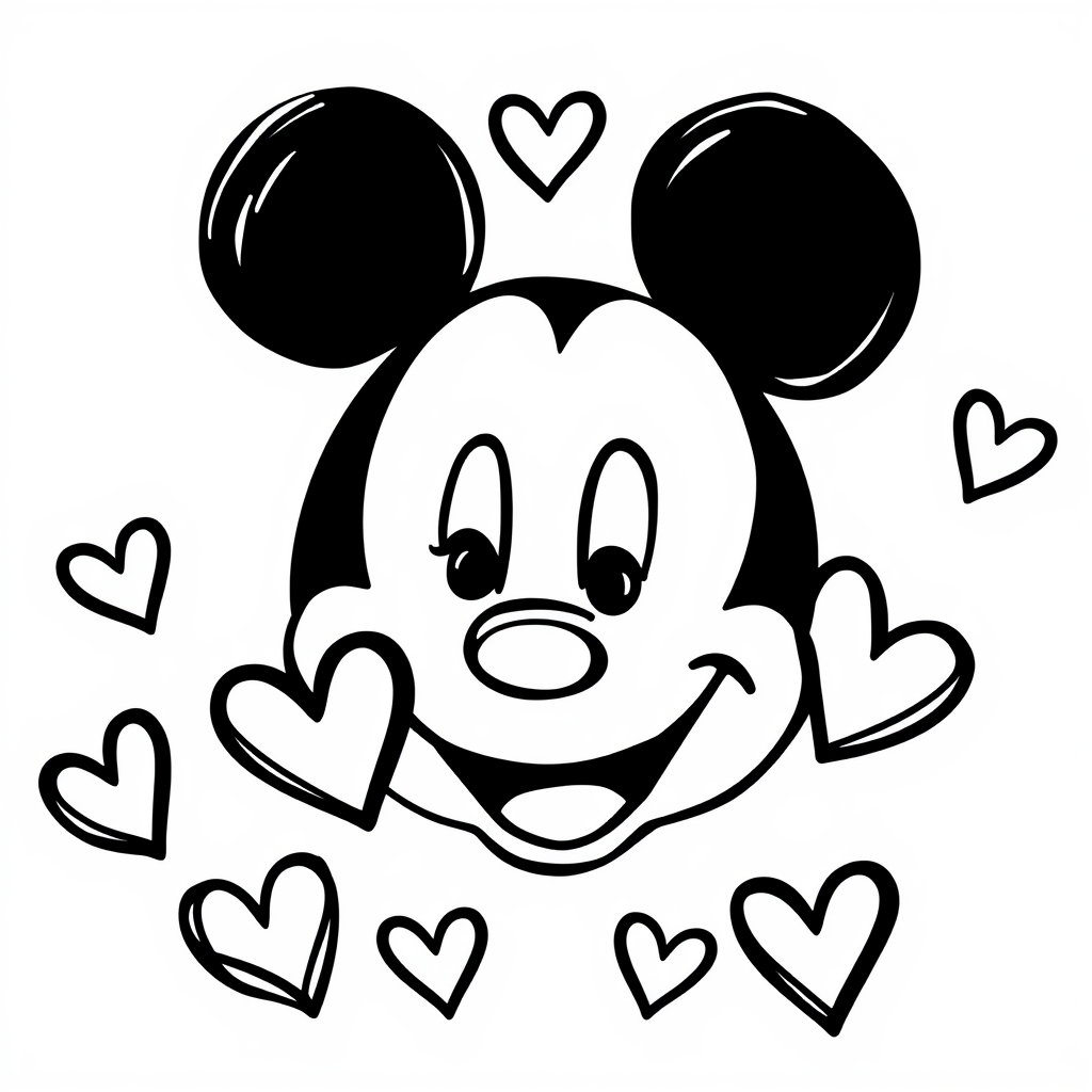 Mickey Mouse Face with Valentine hearts