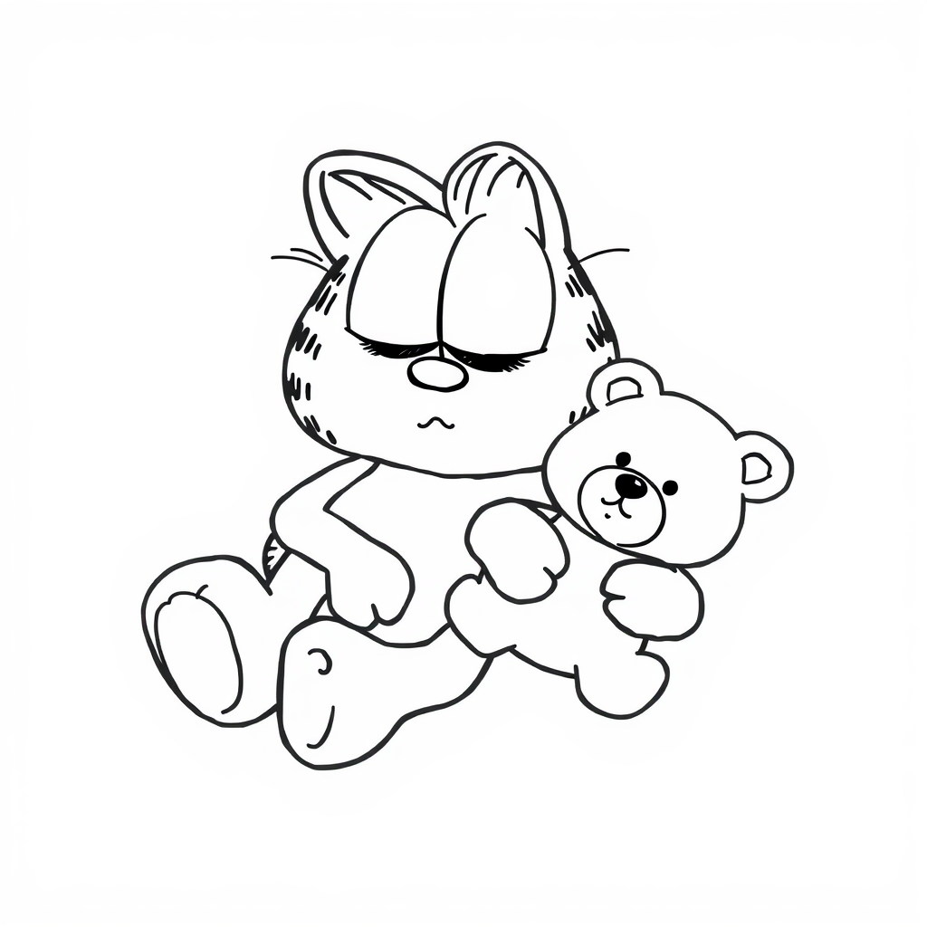 Garfield asleep with a teddy bear