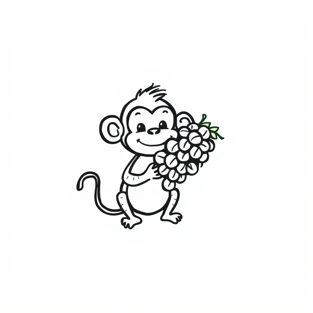 Monkey holding a bunch of grapes