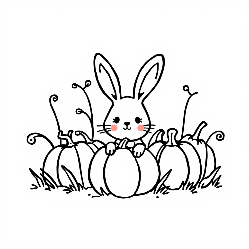 Rabbits hiding in a pumpkin patch