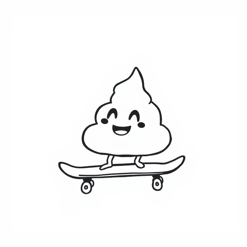 Poop emoji riding a skateboard