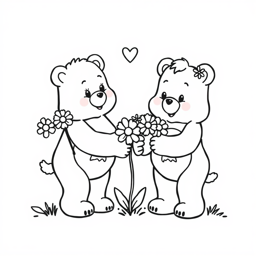 Care Bears giving flowers