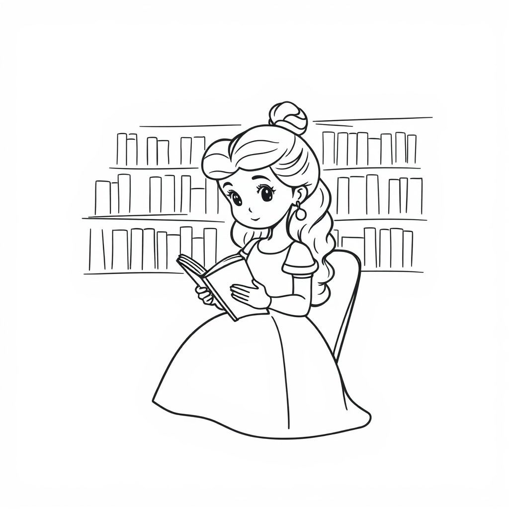 Belle reading in library in sketch art