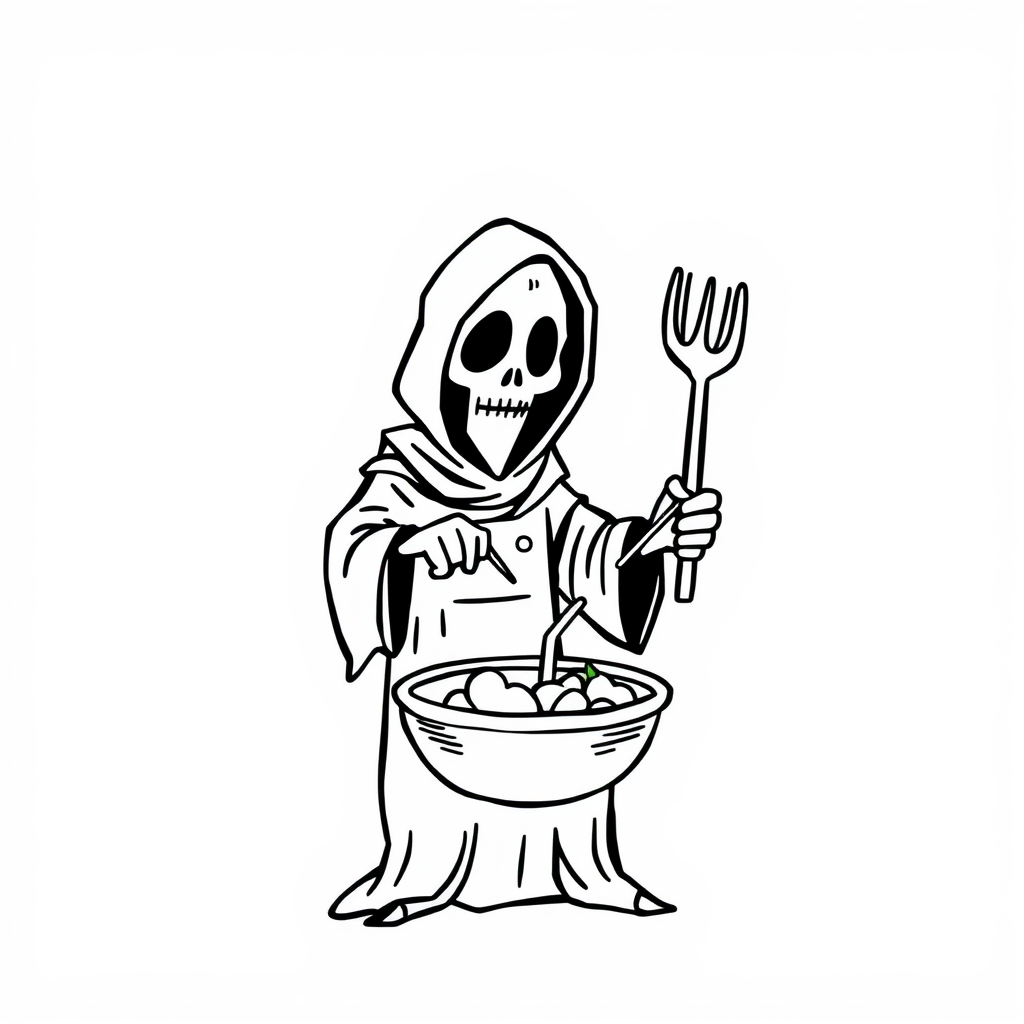 Grim Reaper cooking with Julia Child