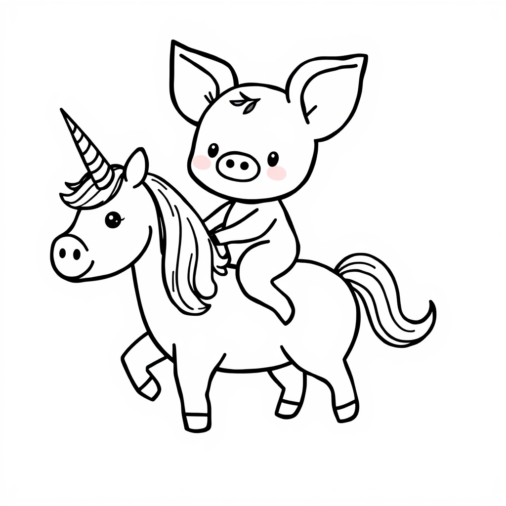 Piglet rides a unicorn