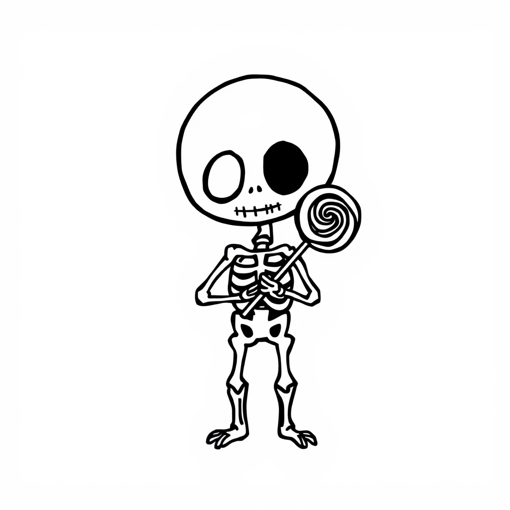 Skeleton holding a lollipop