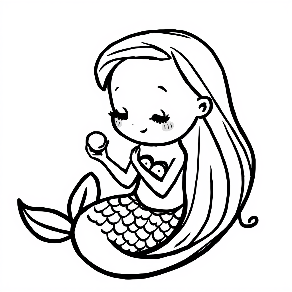 Mermaid admiring a pearl